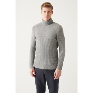 Avva Men's Gray Full Turtleneck Textured Regular Fit Knitwear Sweater