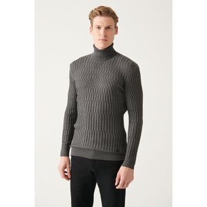 Avva Men's Anthracite Full Turtleneck Knitted Detailed Cotton Slim Fit Slim Fit Knitwear Sweater