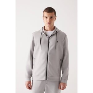 Avva Gray Unisex Sweatshirt Hooded Flexible Soft Texture Interlock Fabric Zippered Regular Fit
