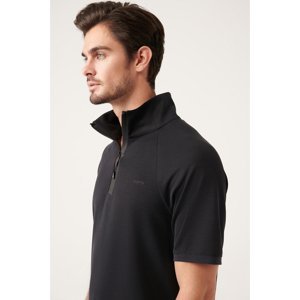 Avva Men's Black High Neck Half Zipper Printed Soft Touch Regular Fit T-shirt