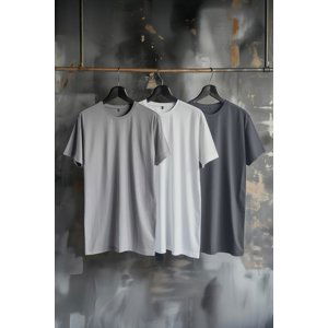 Trendyol Anthracite-Grey-White Regular/Normal Fit 3-Pack Basic 100% Cotton T-Shirt