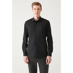 Avva Men's Black Buttoned Collar Basic 100% Cotton Slim Fit Shirt