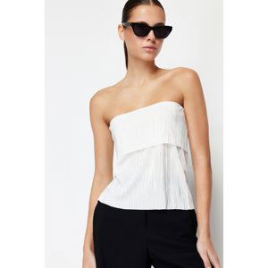 Trendyol White Pleat Strapless Regular Flexible Knitted Blouse