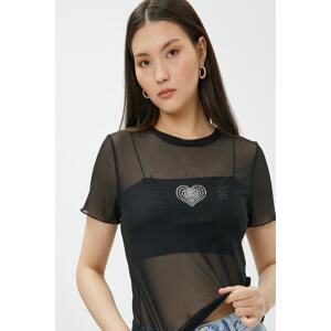 Koton Transparent T-shirt with Stones and Short Sleeves