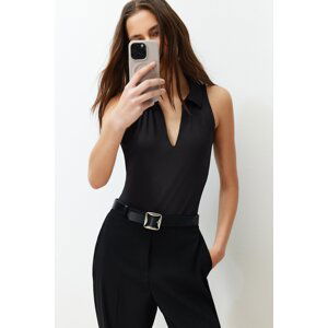 Trendyol Black Fitted Polo Neck Stretchy Snap Fastener Knitted Bodysuit