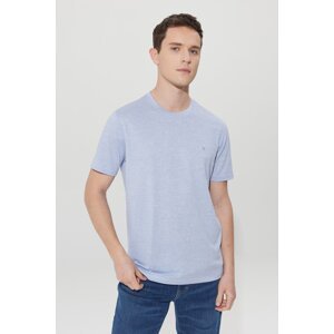 AC&Co / Altınyıldız Classics Men's Blue-white Easy-Iron Slim Fit Slim-Fit Crew Neck Jacquard T-Shirt