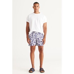 AC&Co / Altınyıldız Classics Men's White-Navy Blue Standard Fit Regular Fit Quick Dry Side Pocket Patterned Swimwear Marine Shorts