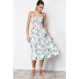 Trendyol Multicolored Floral Waist Opening Rubber Detailed Strappy Maxi Woven Dress