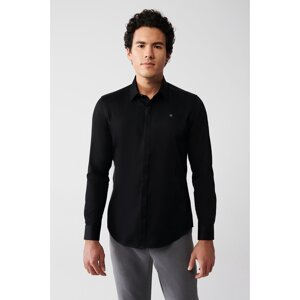 Avva Men's Black 100% Cotton Classic Collar Slim Fit Satin Shirt