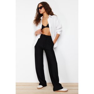 Trendyol Black Striped High Waist Flexible Straight/Straight Fit Trousers