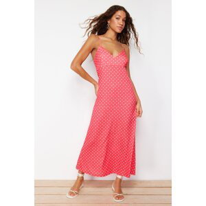 Trendyol Red Polka Dot A-Line/A-Line Form Back Detailed Flexible Knitted Maxi Dress