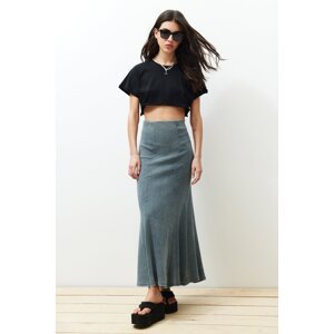 Trendyol Anthracite Faded Effect Stitching Detailed Maxi Flexible Skirt