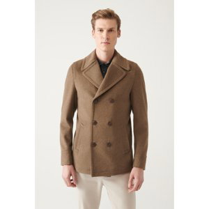 Avva Men's Mink, Double Breasted Collar Woolen Cachet Comfort Fit Casual Coat