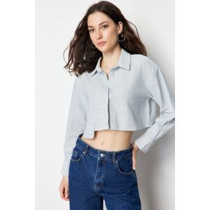 Trendyol Ecru Striped Asymmetrical Pocket Crop Cotton Woven Shirt