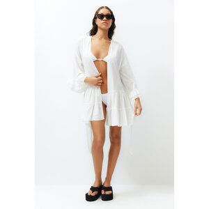 Trendyol Bridal Black Belted Mini Woven Frilly Kimono & Kaftan