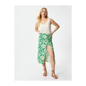Koton Floral Midi Skirt with Slits Pleated Regular Waist Cotton