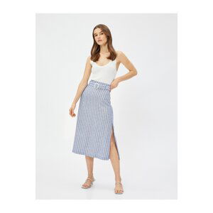 Koton Midi Skirt Linen Blended With Belt Detailed