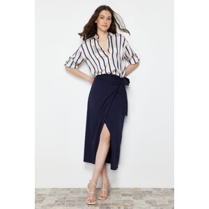 Trendyol Navy Blue Double Breasted Tie Detail Maxi Length Woven Skirt