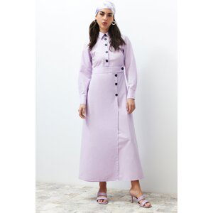 Trendyol Lilac Shirt Collar Button Detailed Plain Woven Dress