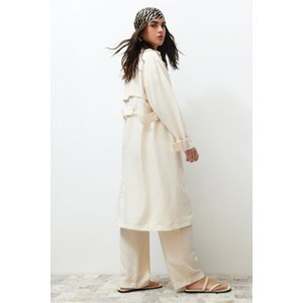 Trendyol Stone Trench Detailed Kimono Trousers Woven Bottom and Top Set