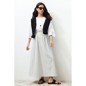 Trendyol Ecru Striped Pocket Detailed Linen Look Woven Skirt