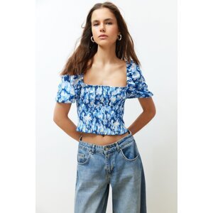 Trendyol Blue Gimped Square Neck Fitted/Situated Crop Knitted Blouse