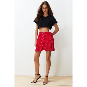 Trendyol Red Floral Patterned Viscose Mini Shorts Skirt