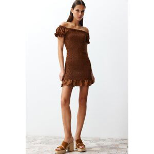 Trendyol Brown Fitted Gimped Mini Woven Dress