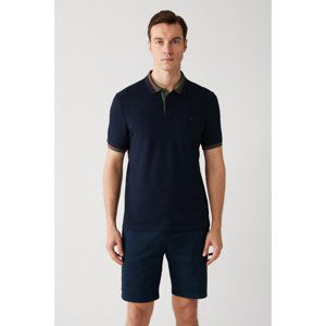 Avva Men's Navy Blue Collar Striped 100% Cotton Regular Fit 2 Button Polo Neck T-shirt