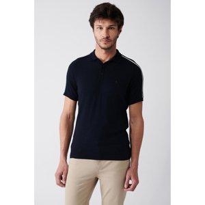 Avva Men's Navy Blue Polo Neck Stripe Detailed Shoulder Ribbed Regular Fit Knitwear T-shirt