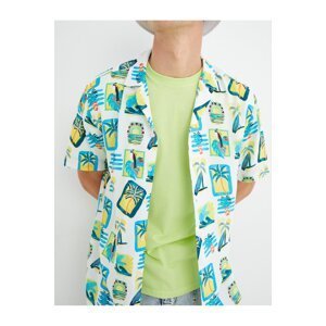 Koton Short Sleeve Shirt with Turndown Collar Summer Theme with Print