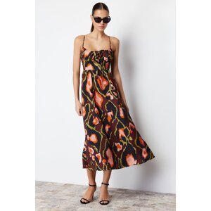 Trendyol Brown Floral Backless Maxi Woven Dress