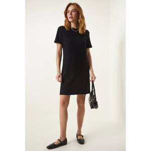 Happiness İstanbul Women's Black Crew Neck Casual Combed Cotton Dress