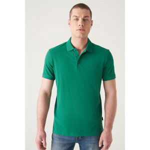 Avva Men's Green 100% Egyptian Cotton Regular Fit 3 Button Polo Neck T-shirt