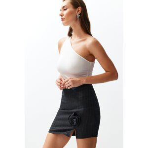 Trendyol Anthracite Rose Detailed Striped Mini Skirt