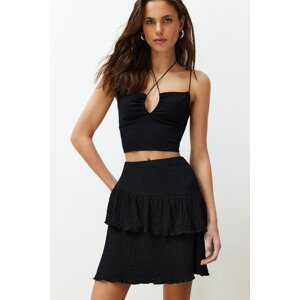 Trendyol Black Premium Textured Skirt Ruffled Mini Flexible Skirt