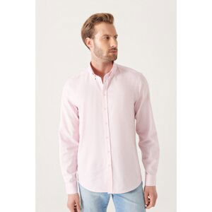 Avva Men's Light Pink Oxford 100% Cotton Buttoned Collar Regular Fit Shirt