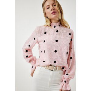 Happiness İstanbul Women's Candy Pink Marked Polka Dot Woven Blouse