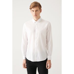Avva Men's White Buttoned Collar Basic 100% Cotton Slim Fit Shirt