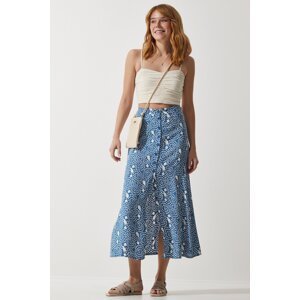 Happiness İstanbul Women's Indigo Blue Patterned Slit Viscose Skirt