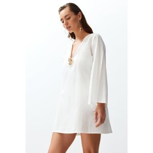 Trendyol White Mini Woven Accessory 100% Cotton Beach Dress