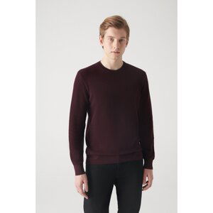 Avva Men's Burgundy Double Collar Detailed Textured Cotton Regular Fit Knitwear Sweater