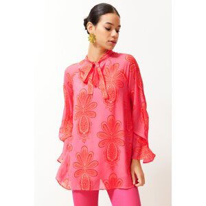 Trendyol Pink Lined Chiffon Patterned Woven Tunic