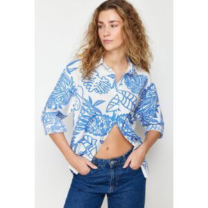 Trendyol Blue Lilies Fabric Patterned Oversize/Creature Woven Shirt