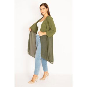 Şans Women's Plus Size Khaki Lower Part Chiffon Cardigan