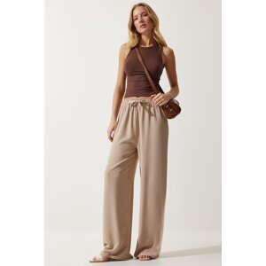 Happiness İstanbul Women's Beige Summer Viscose Palazzo Trousers