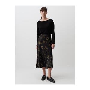 Jimmy Key Black High Waist Patterned Elegant Midi Satin Skirt