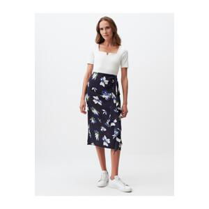 Jimmy Key Navy Blue Normal Waist Floral Patterned Midi Skirt