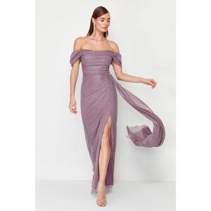 Trendyol Powder Draped Silvery Long Evening Dress