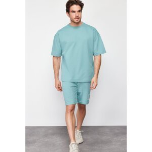 Trendyol Mint Oversize Printed Knitted Shorts Pajamas Set